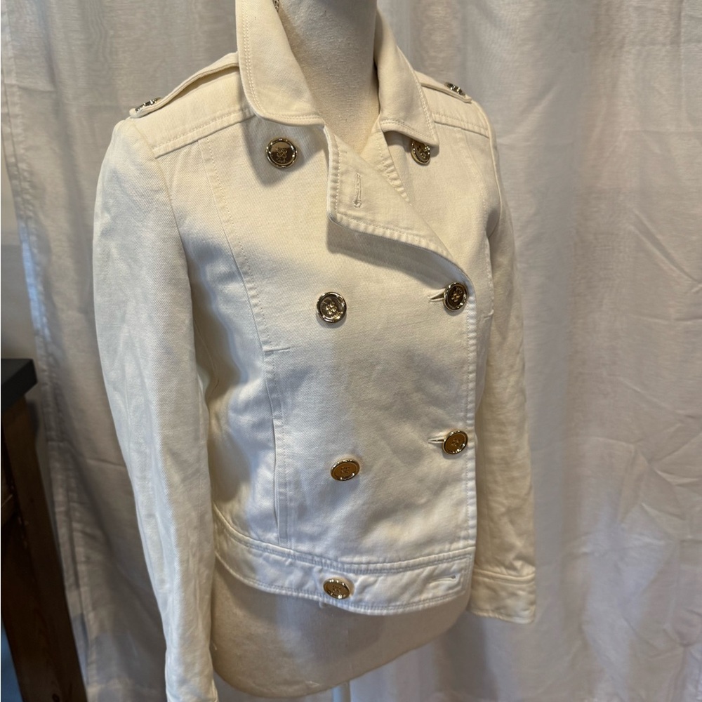 Coach Women's Cream Pea Coat with Gold Buttons